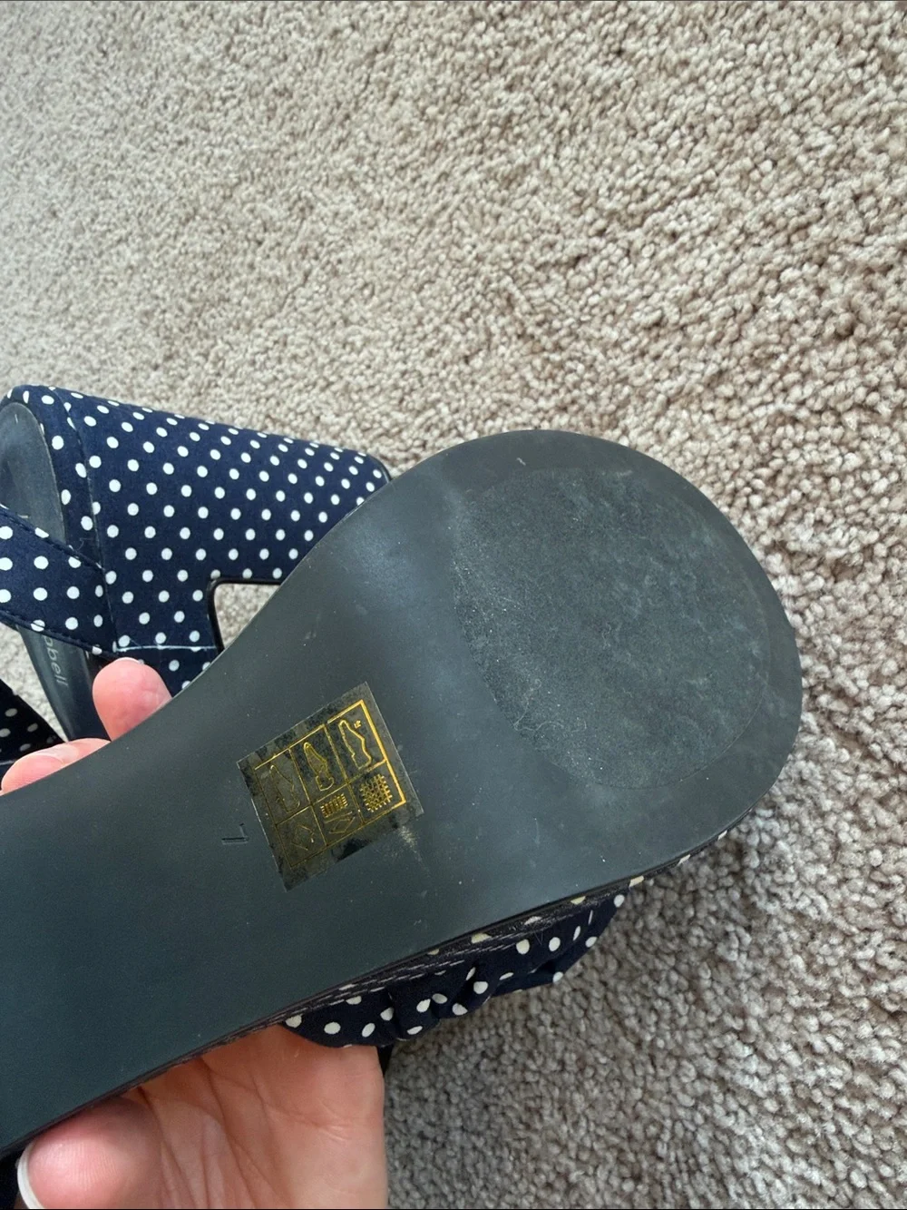 Adorable Jeffrey Campbell, navy polkadot platform size 7